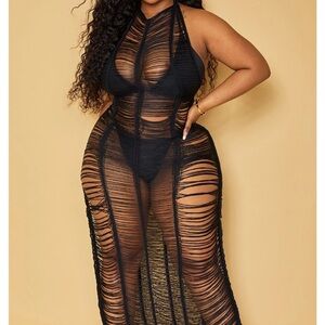 PrettyLittleThing Black tassel knit Beach cover up